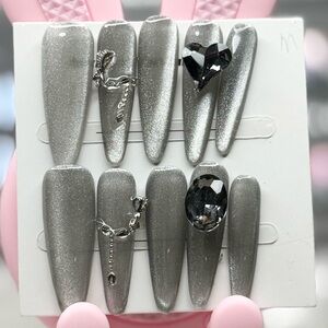 Silver Cateye Nail Art Set In Size M